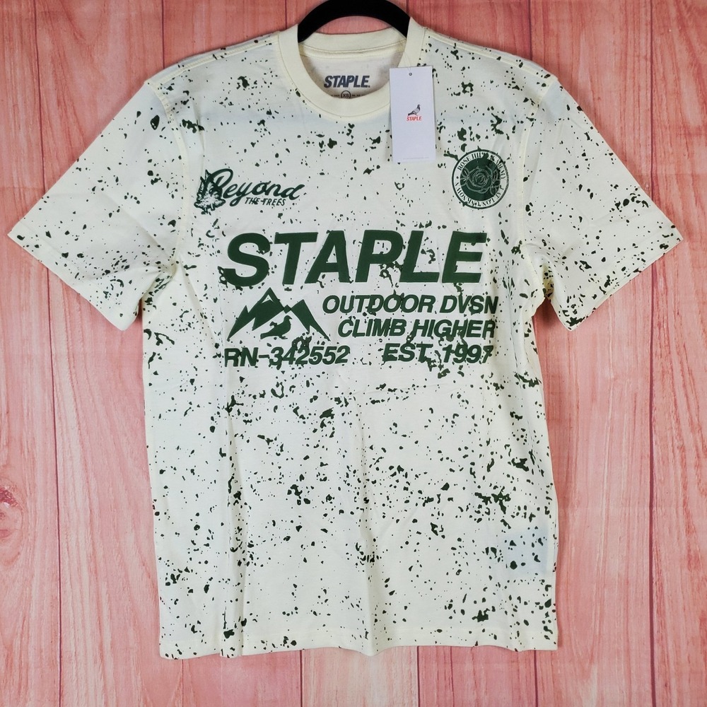 Staple Shirt Mens XS Cream Graphic Splatter Print Outdoor DVSN